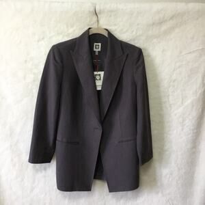 Anne Klein Single-Button Brown Notched-Lapel Blazer